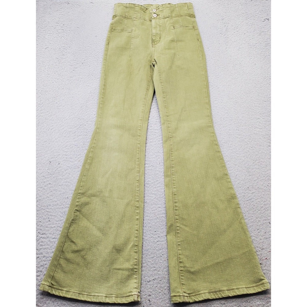We The Free Flared Pants Womens 26 Green Stretch Classic Outdoor 2-Button Fly